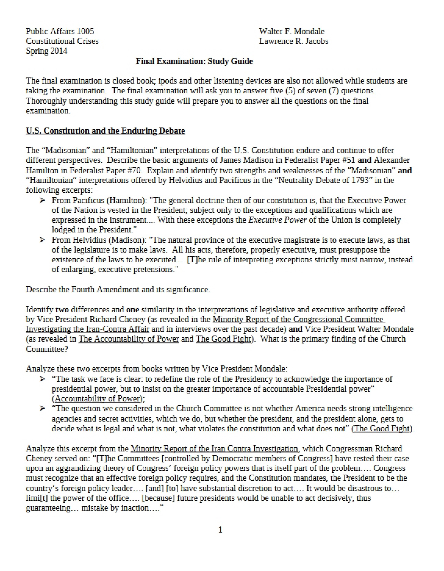Study Guide for Final Exam