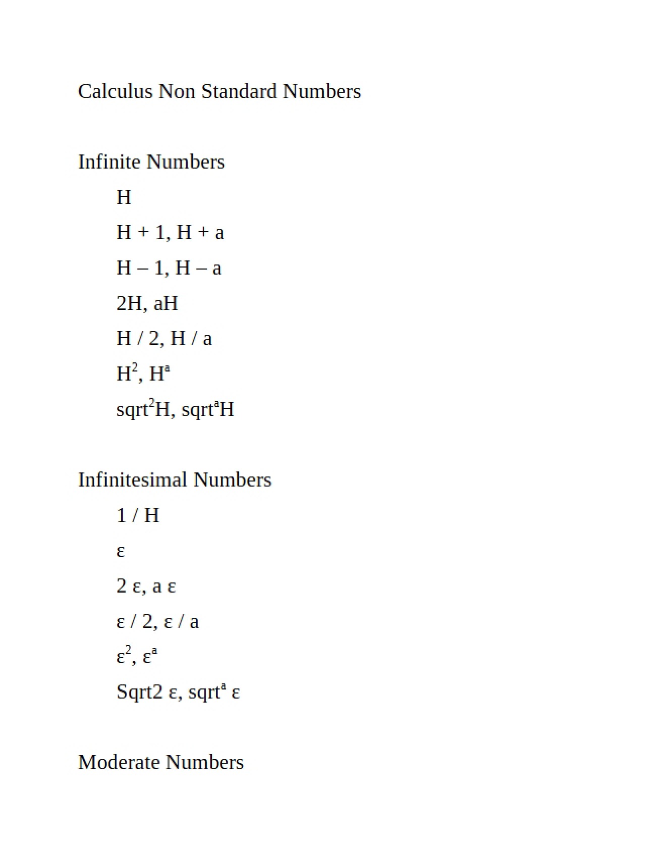 Non-Standard Numbers in Calculus