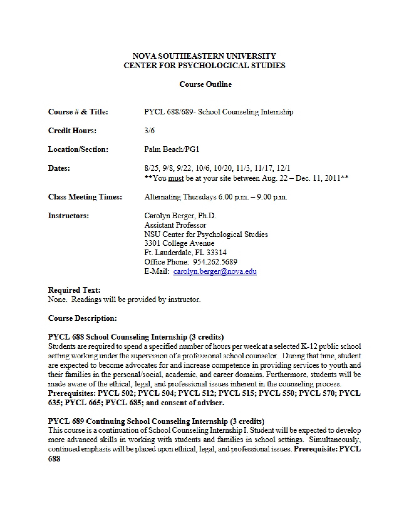 PYCL 0688 Course Outline