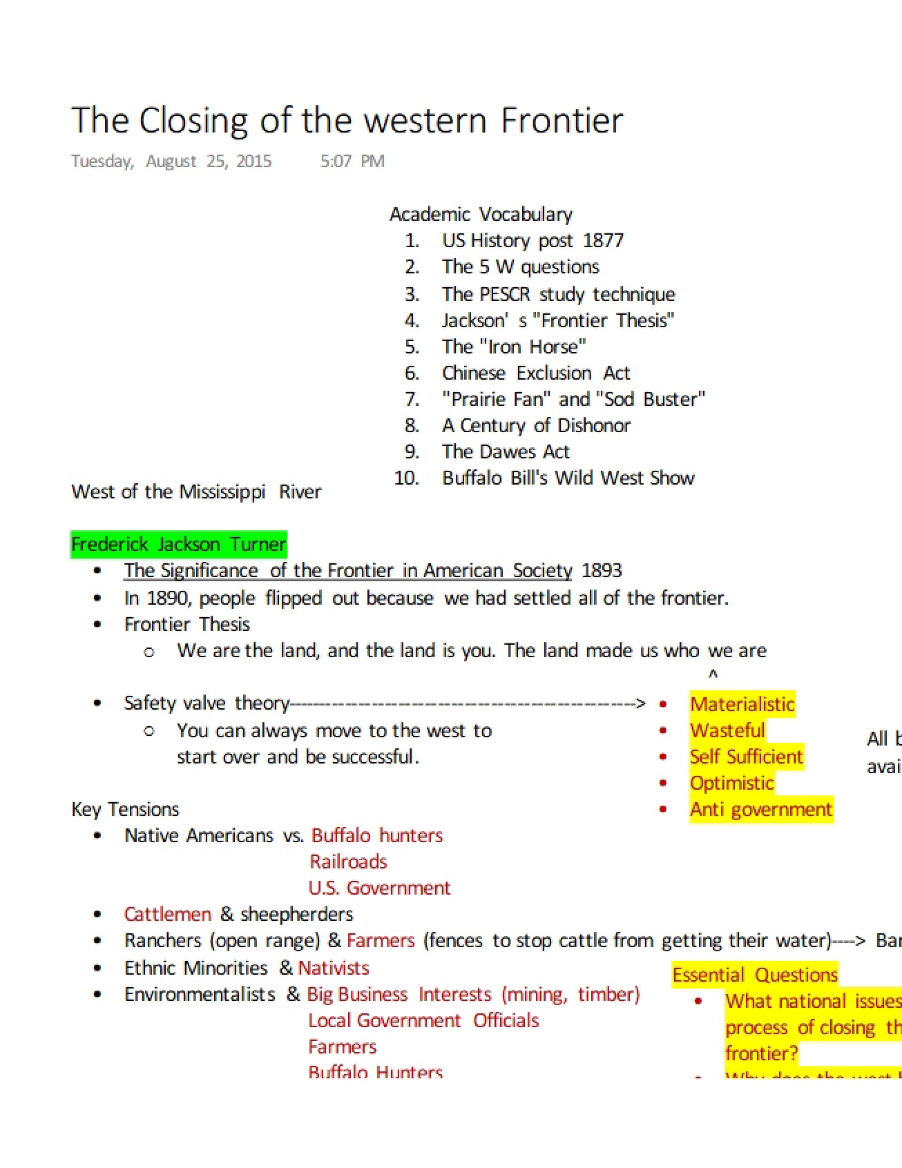 Examination of the Closing of the Western Frontier