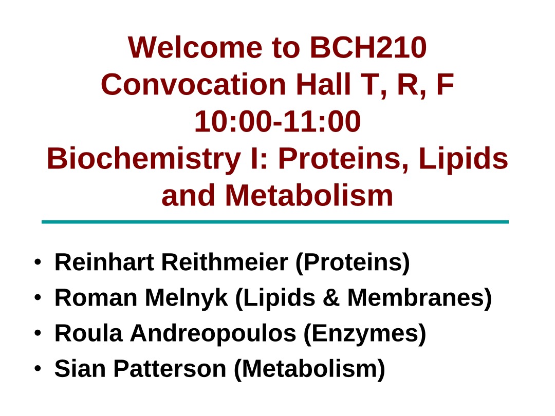 Lecture Notes for BCH210