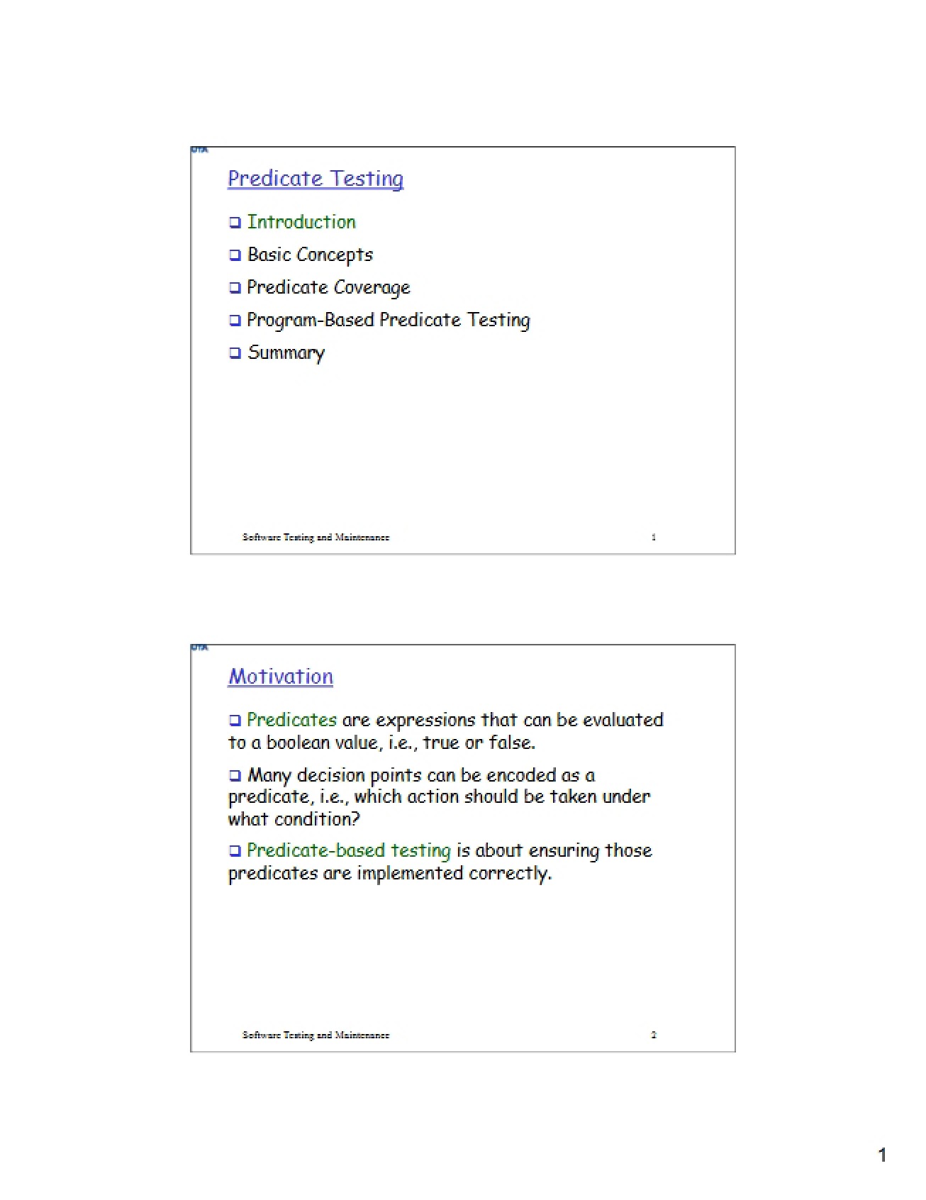 Testing of Predicates