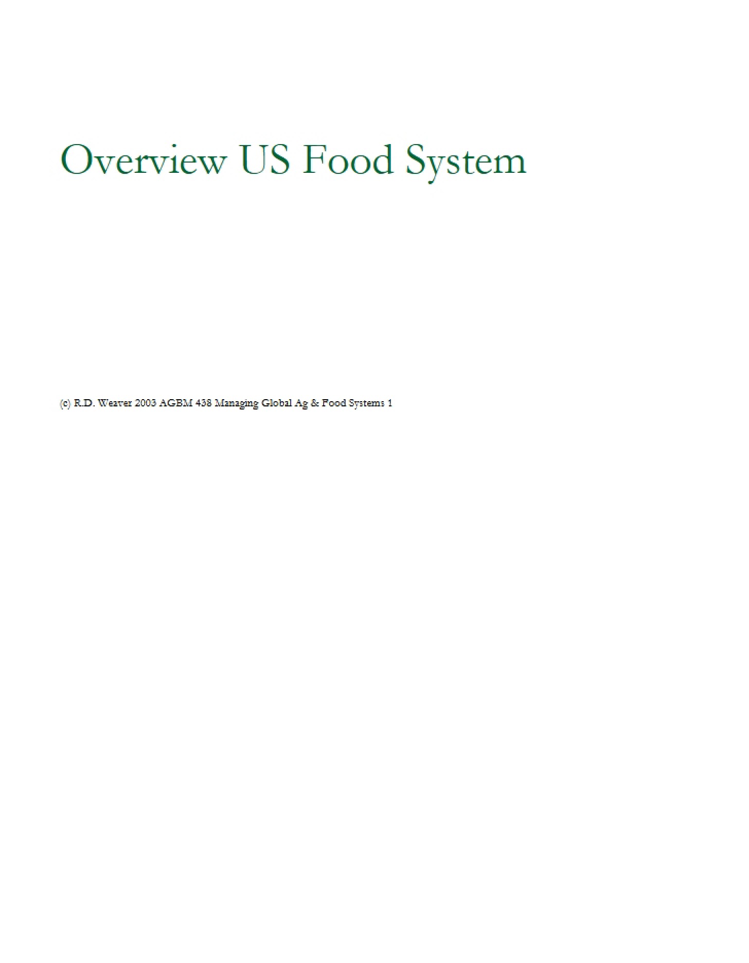 Food Systems General Overview