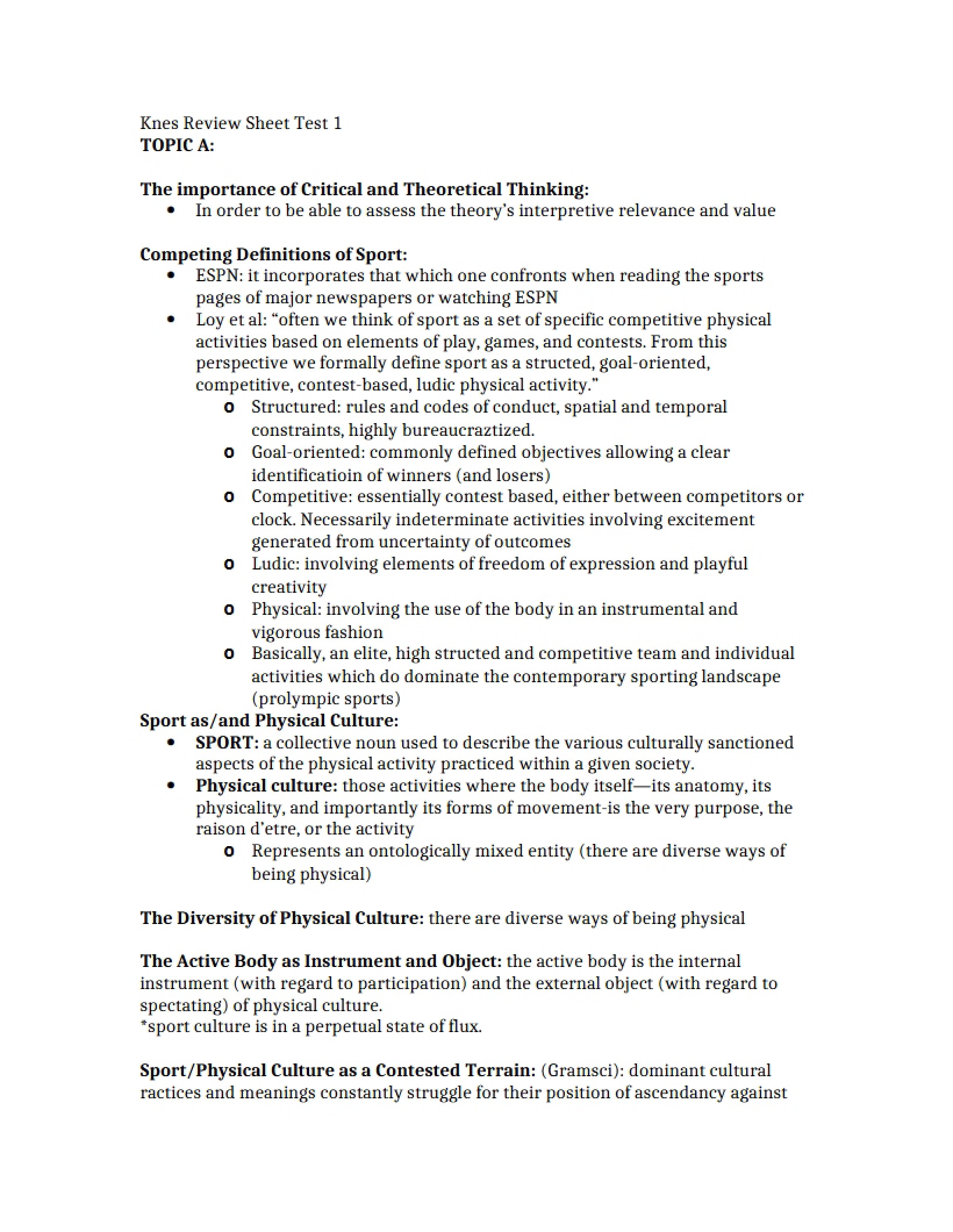 Test One Review Sheet