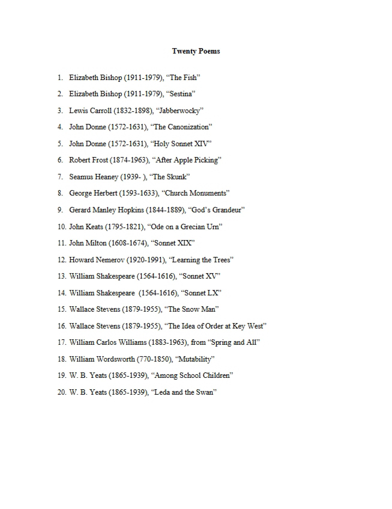 20 Poems Collection
