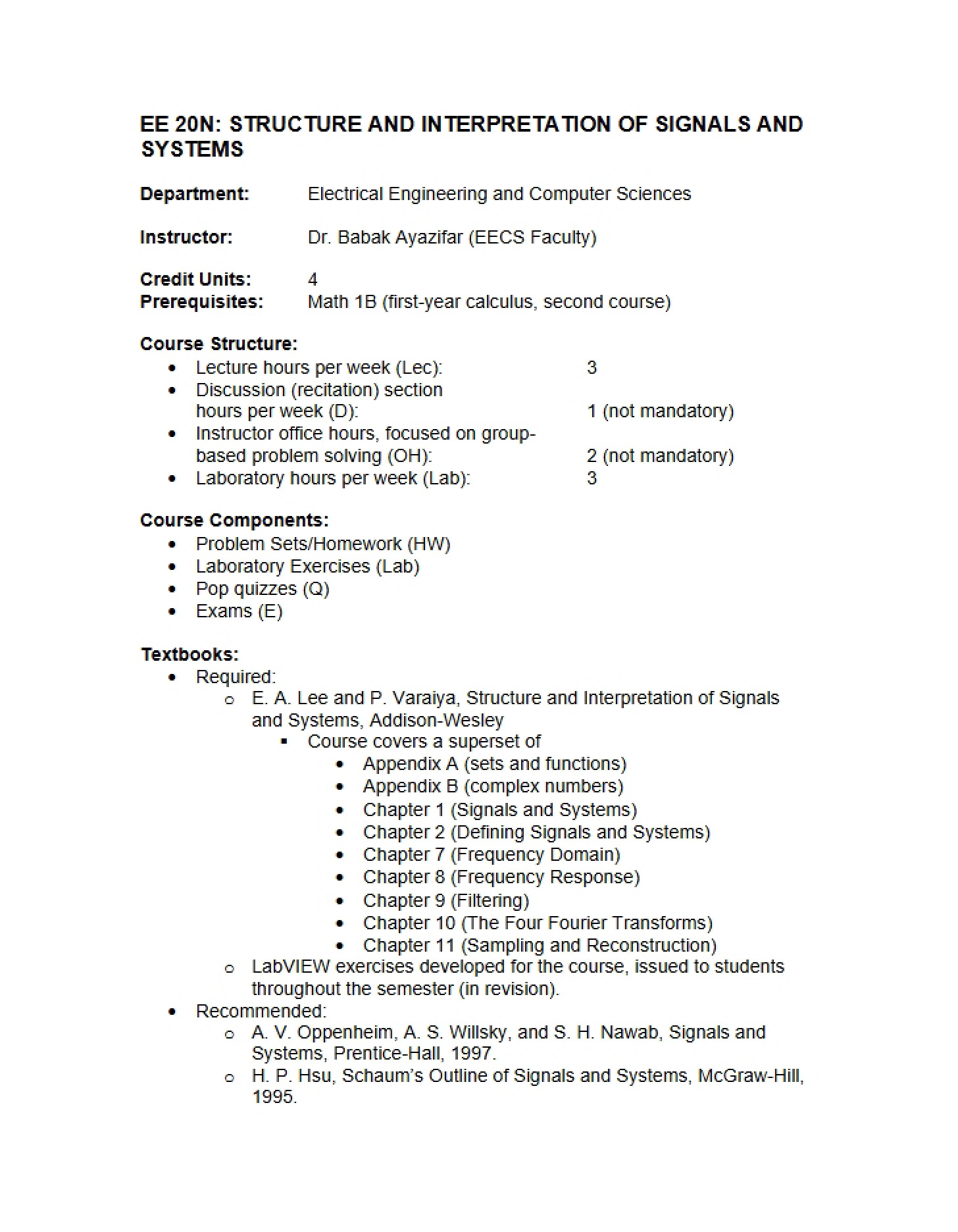 Syllabus for Course