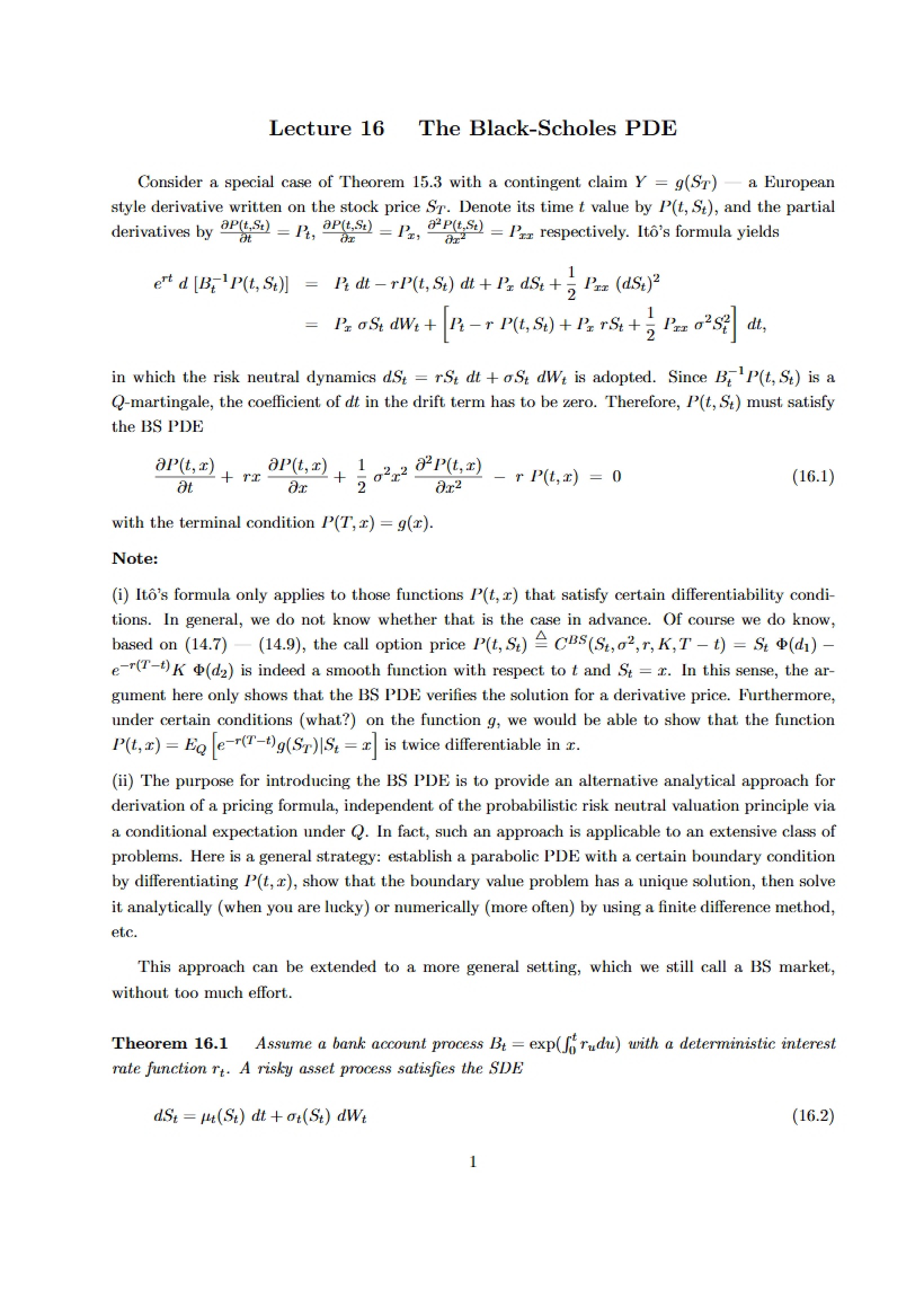 Black-Scholes PDE Lecture 16