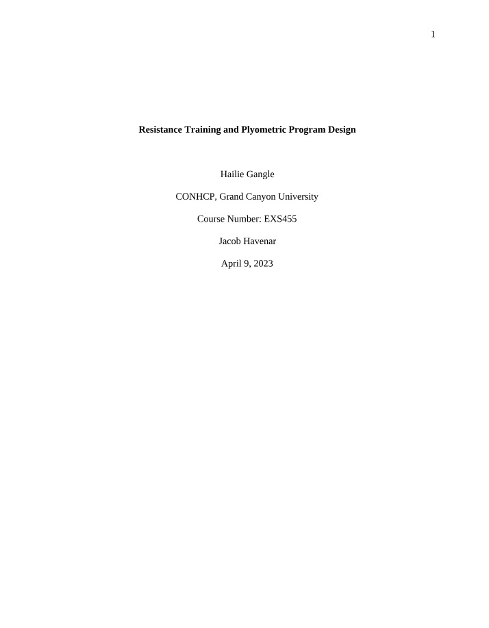Program Design for Resistance Training and Plyometrics