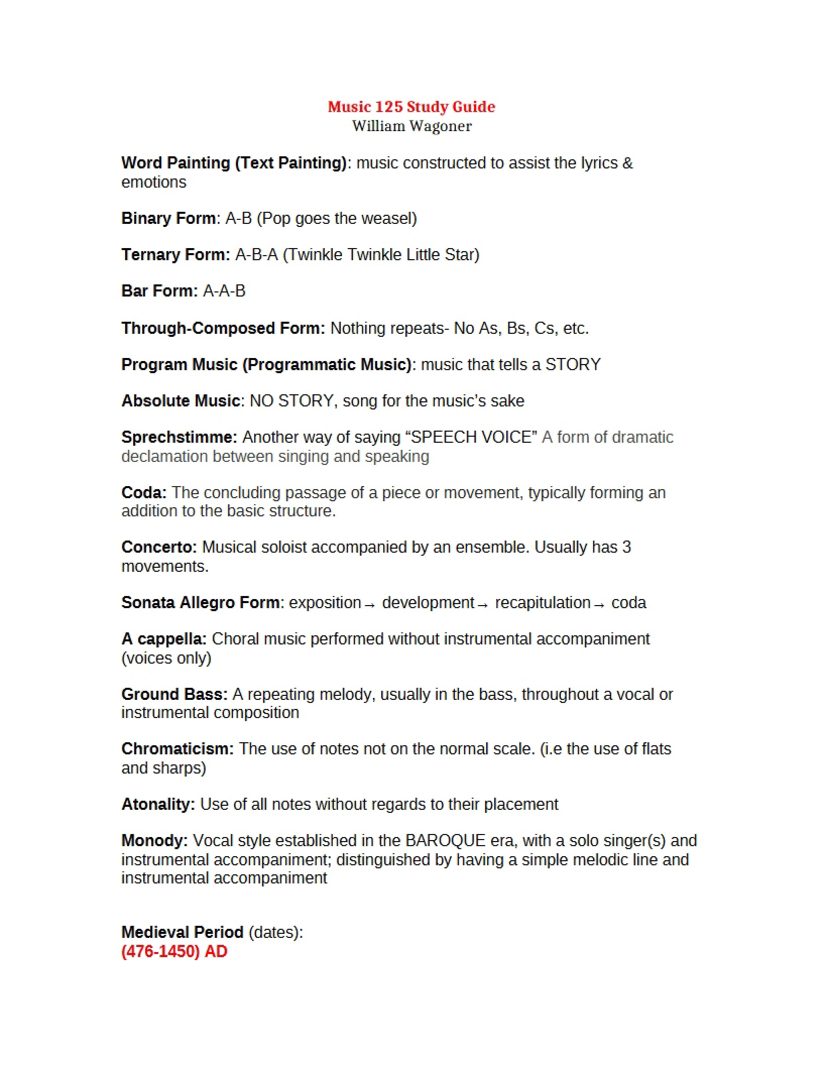 Study Guide MUS 125