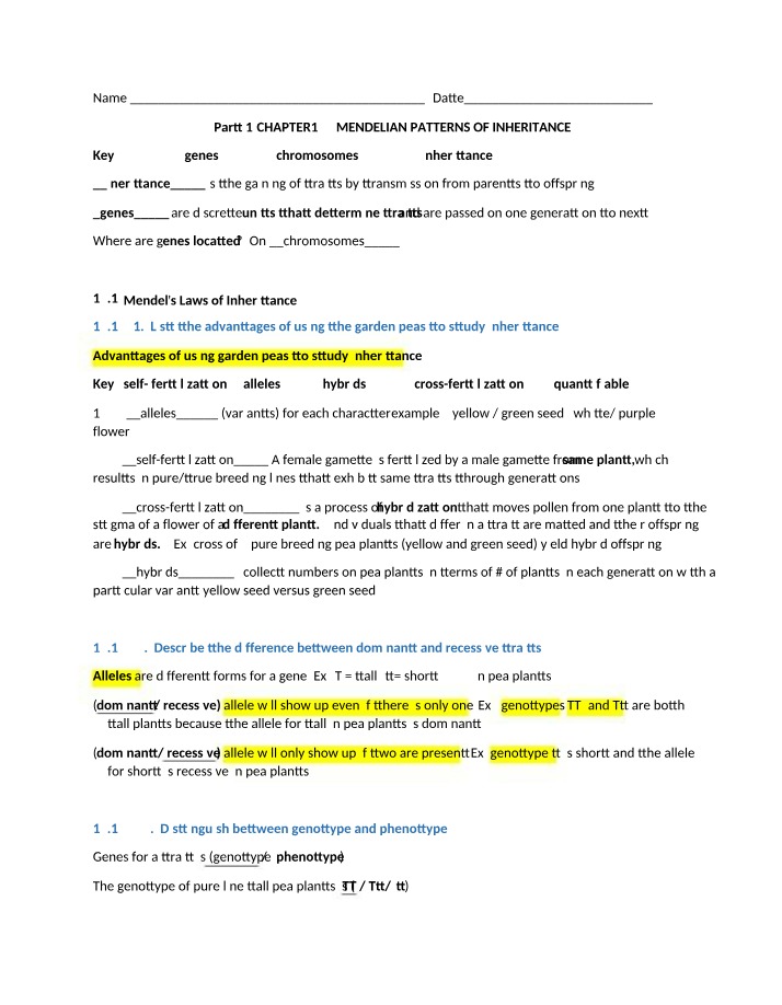 Mendelian Inheritance Genetics Study Guide