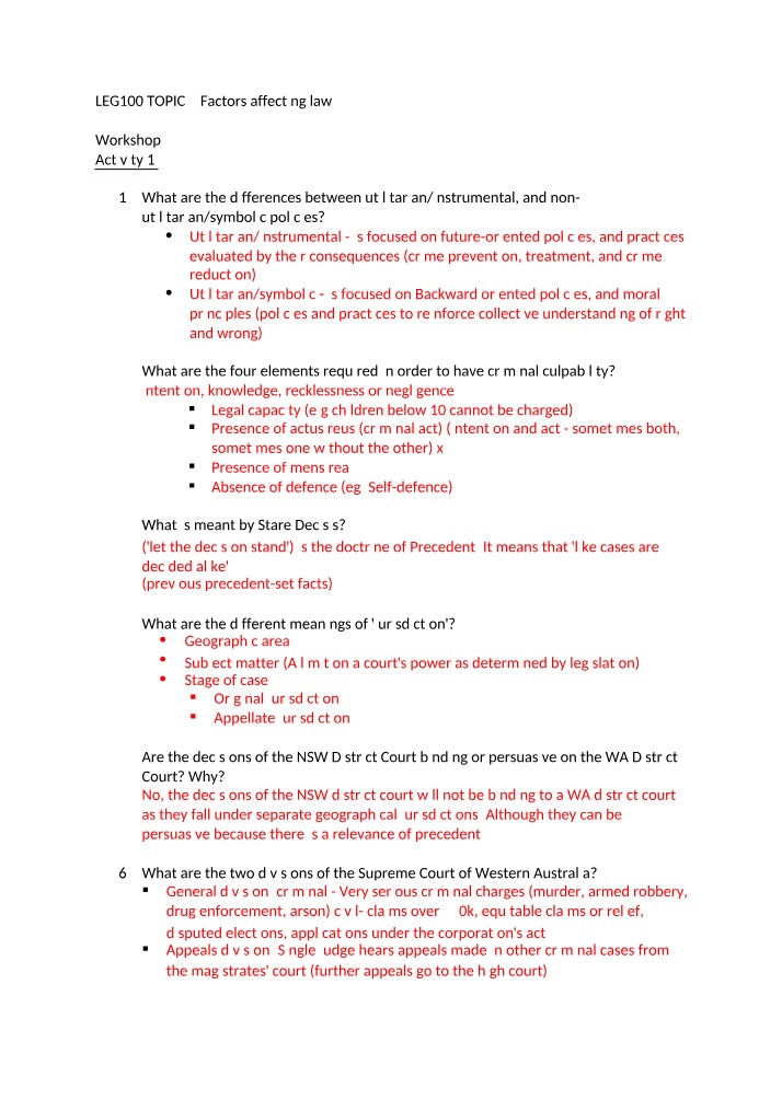 Factors Affecting Law - LEG100 Topic 4