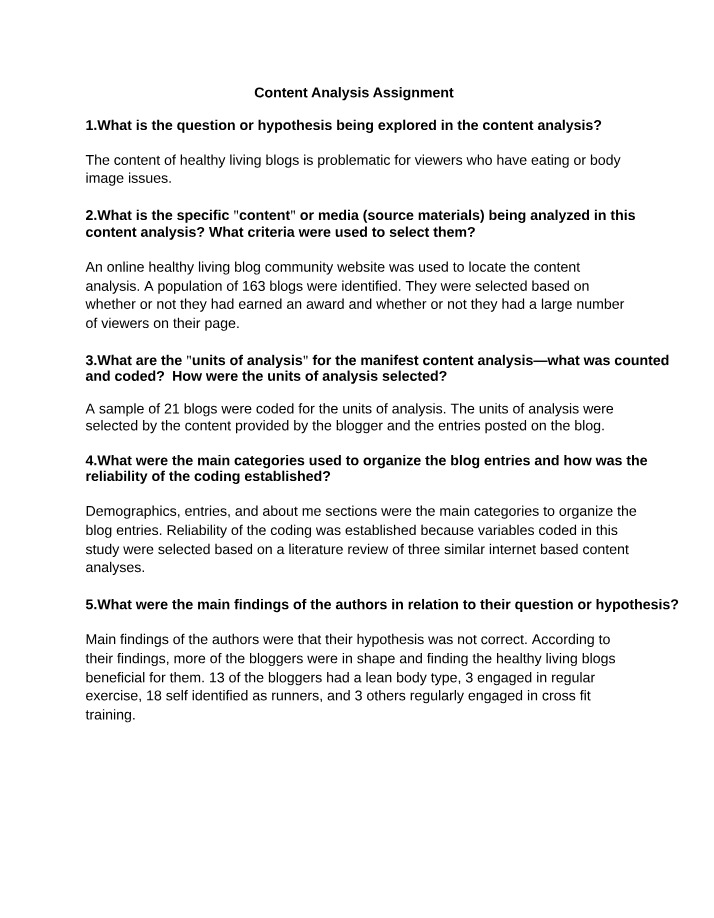 Assignment on Content Analysis