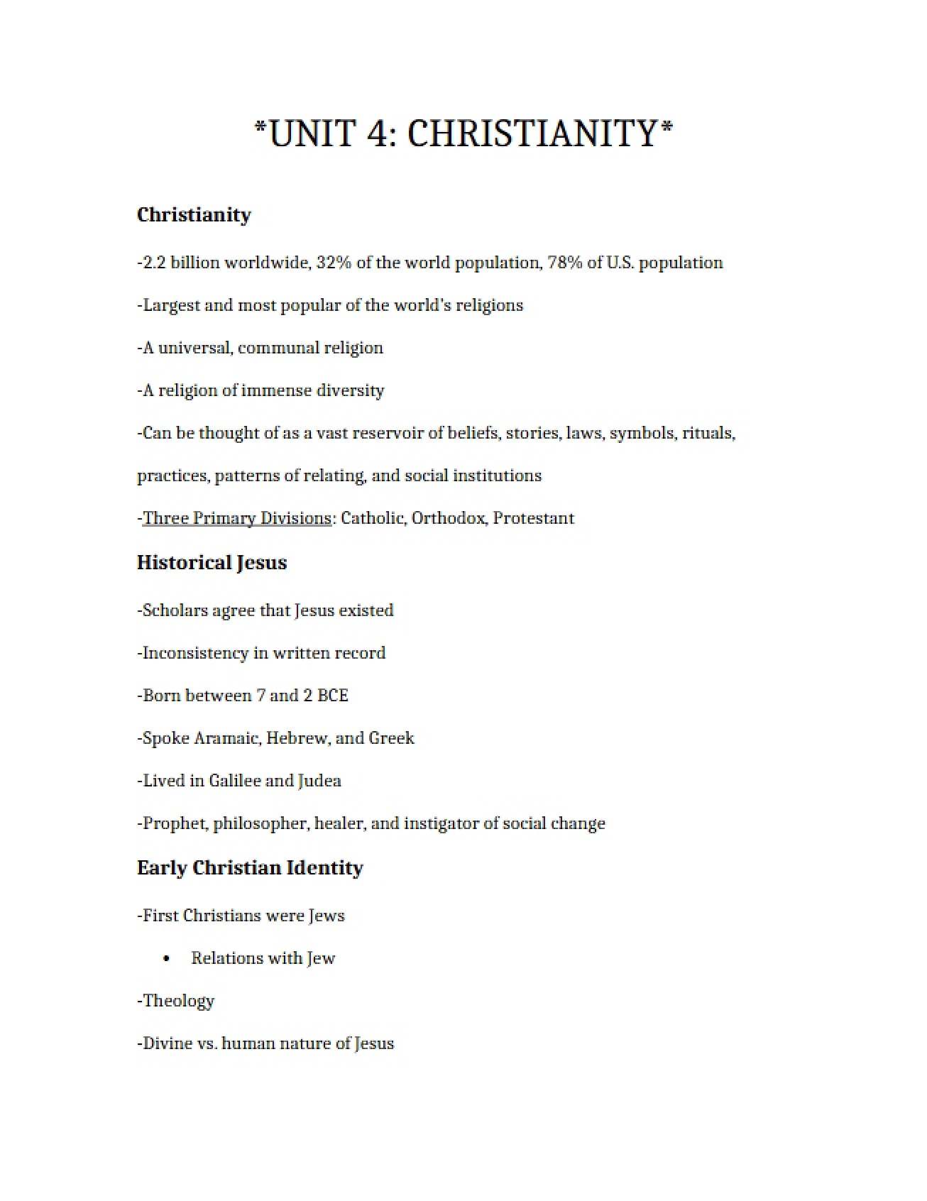 Unit 4 Christianity