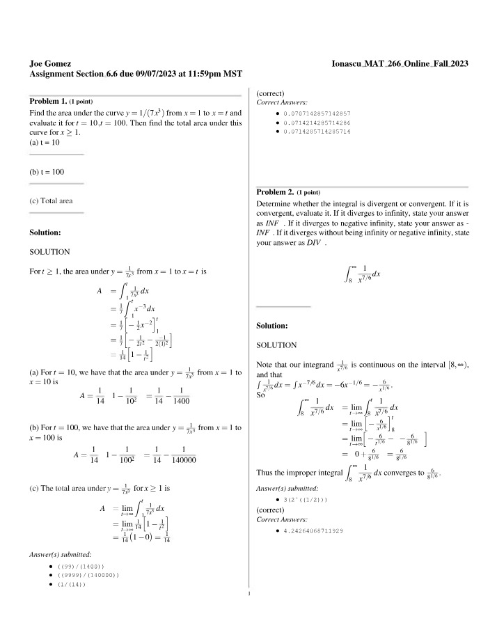MAT266 Section 6.6 Assignment - Online Fall 2023