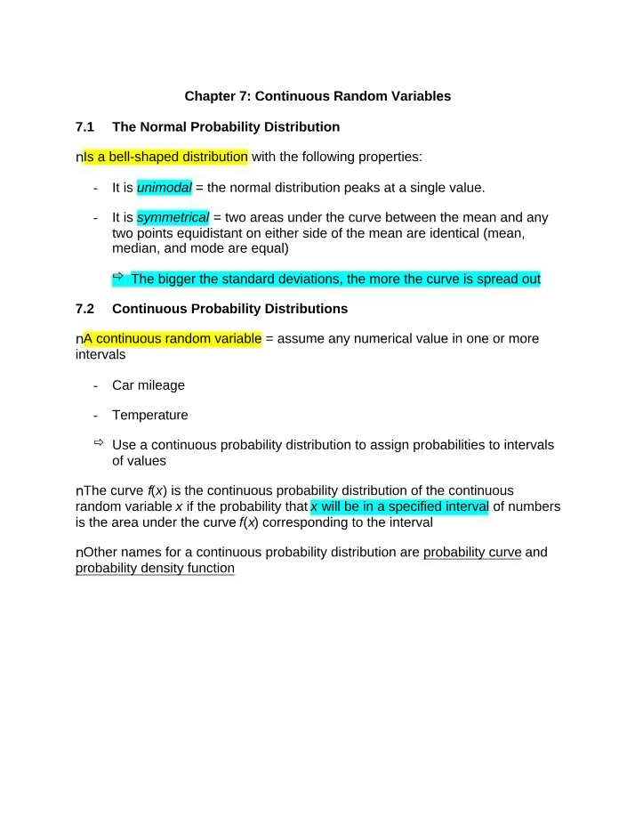 Continuous Random Variables and the Normal Distribution