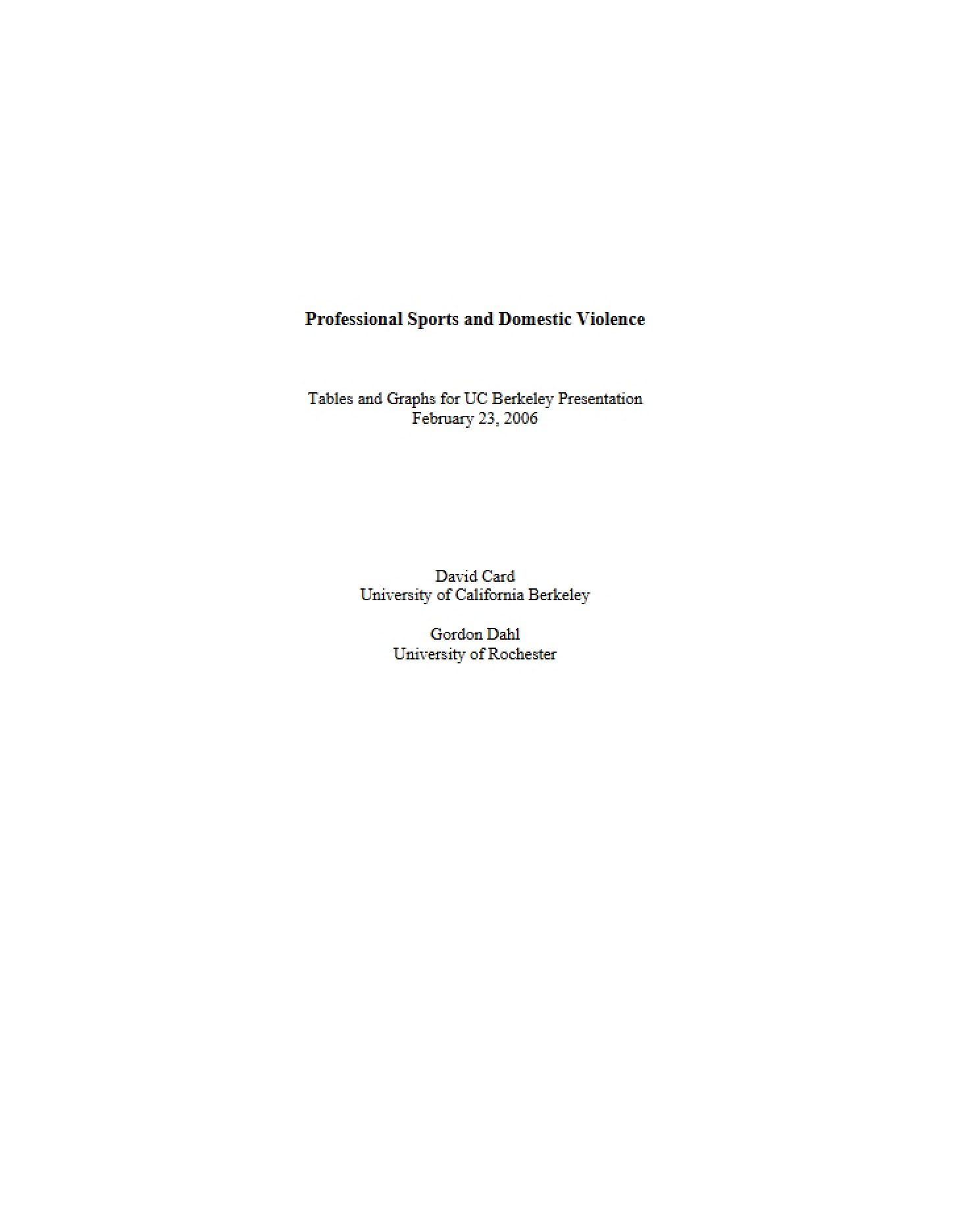 Domestic Violence and Professional Sports
