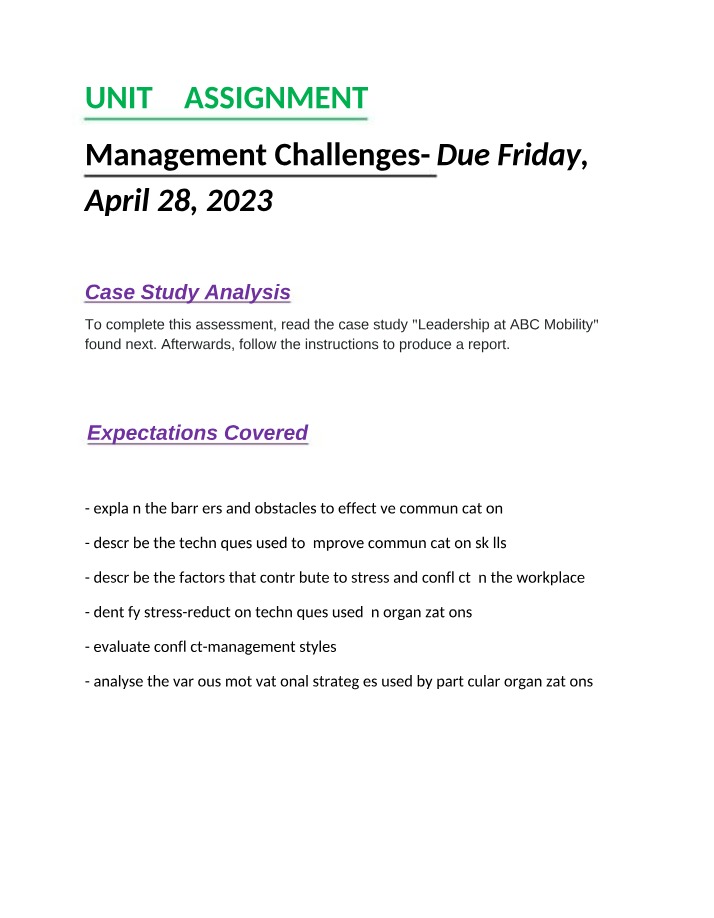 Unit 3 Assignment - Management Challenges
