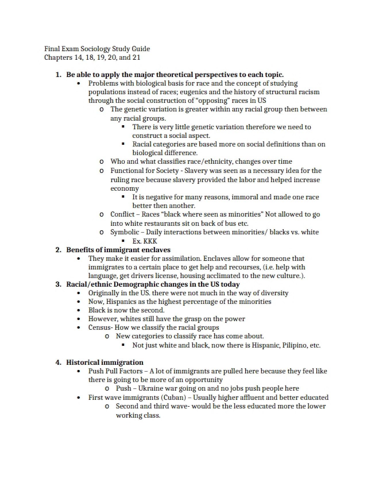 Study Guide for Sociology Final