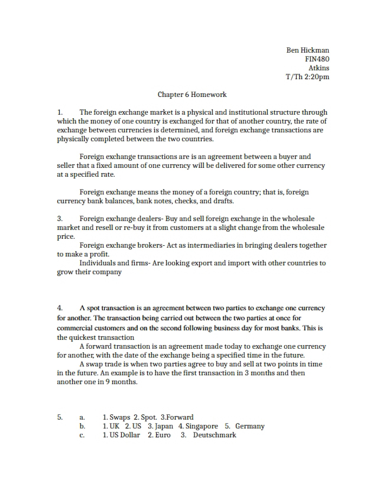 Homework for Chapter 6