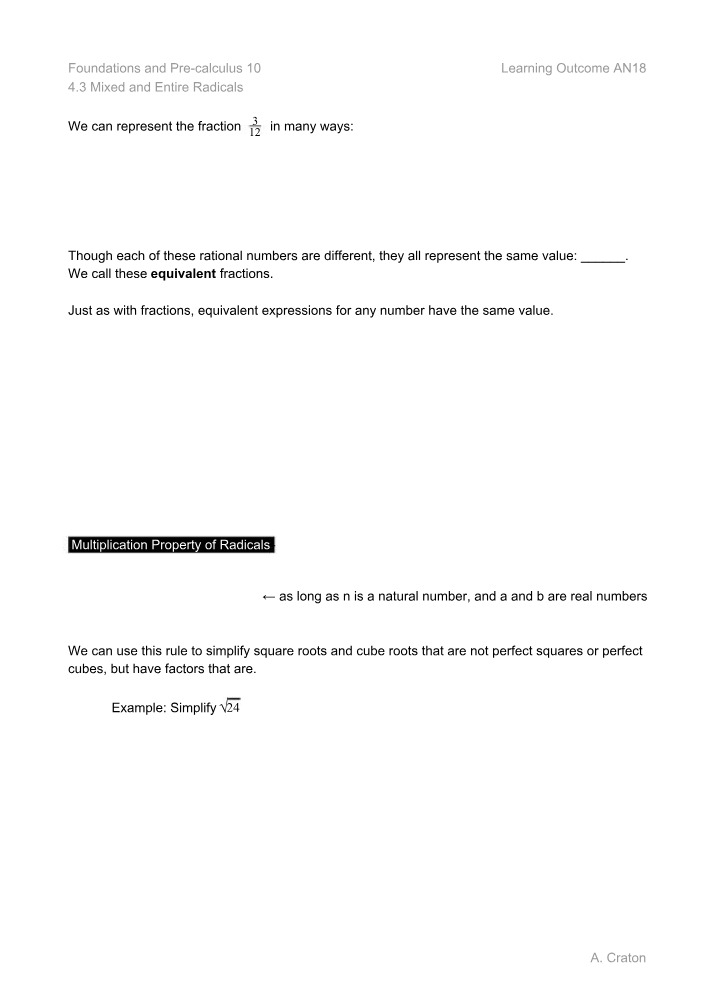 Section 4.3 - Mixed and Entire Radicals