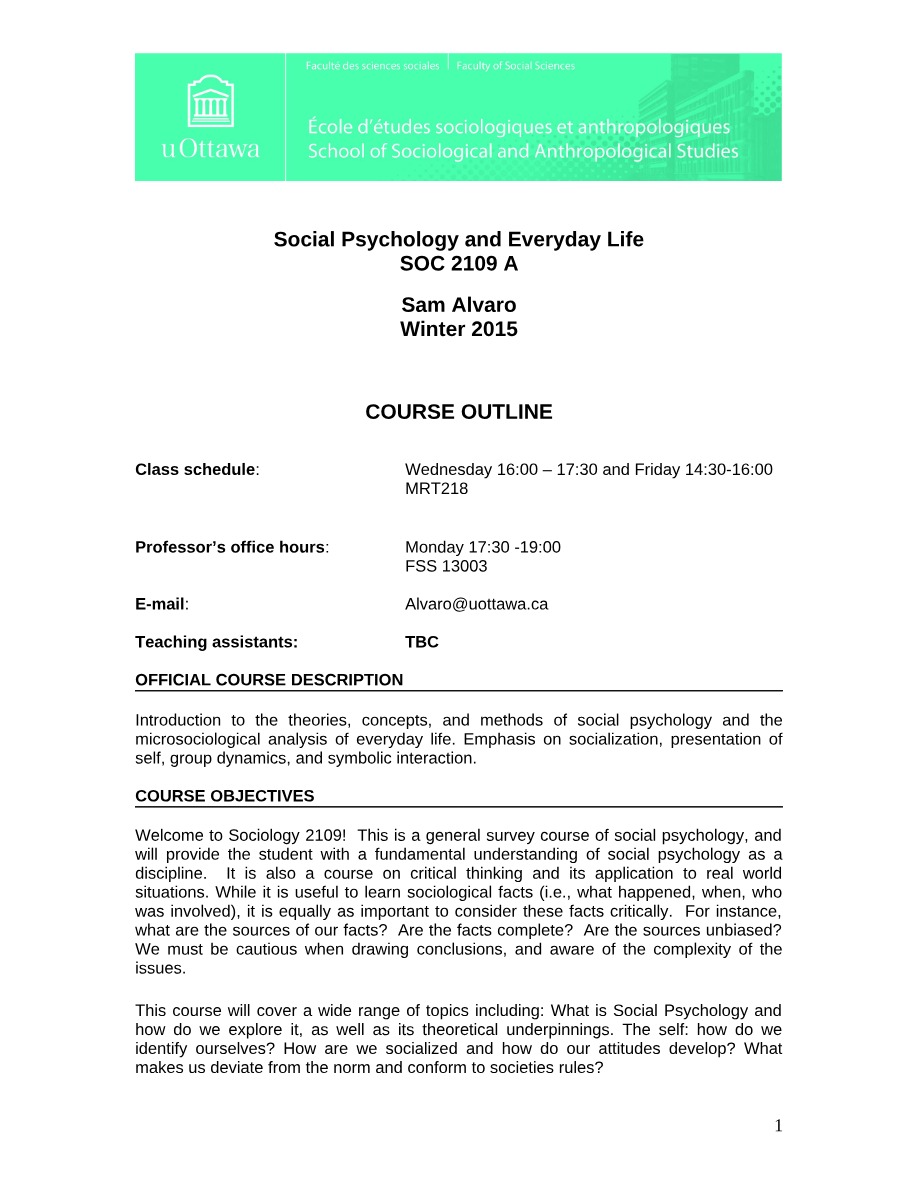 SOC 2109 Course Outline - Winter 2015