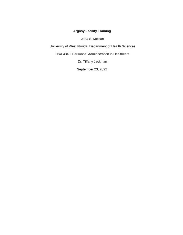 Training for Argosy Facility