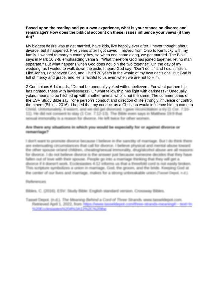 Divorce and Remarriage - Biblical Account and Personal Experience