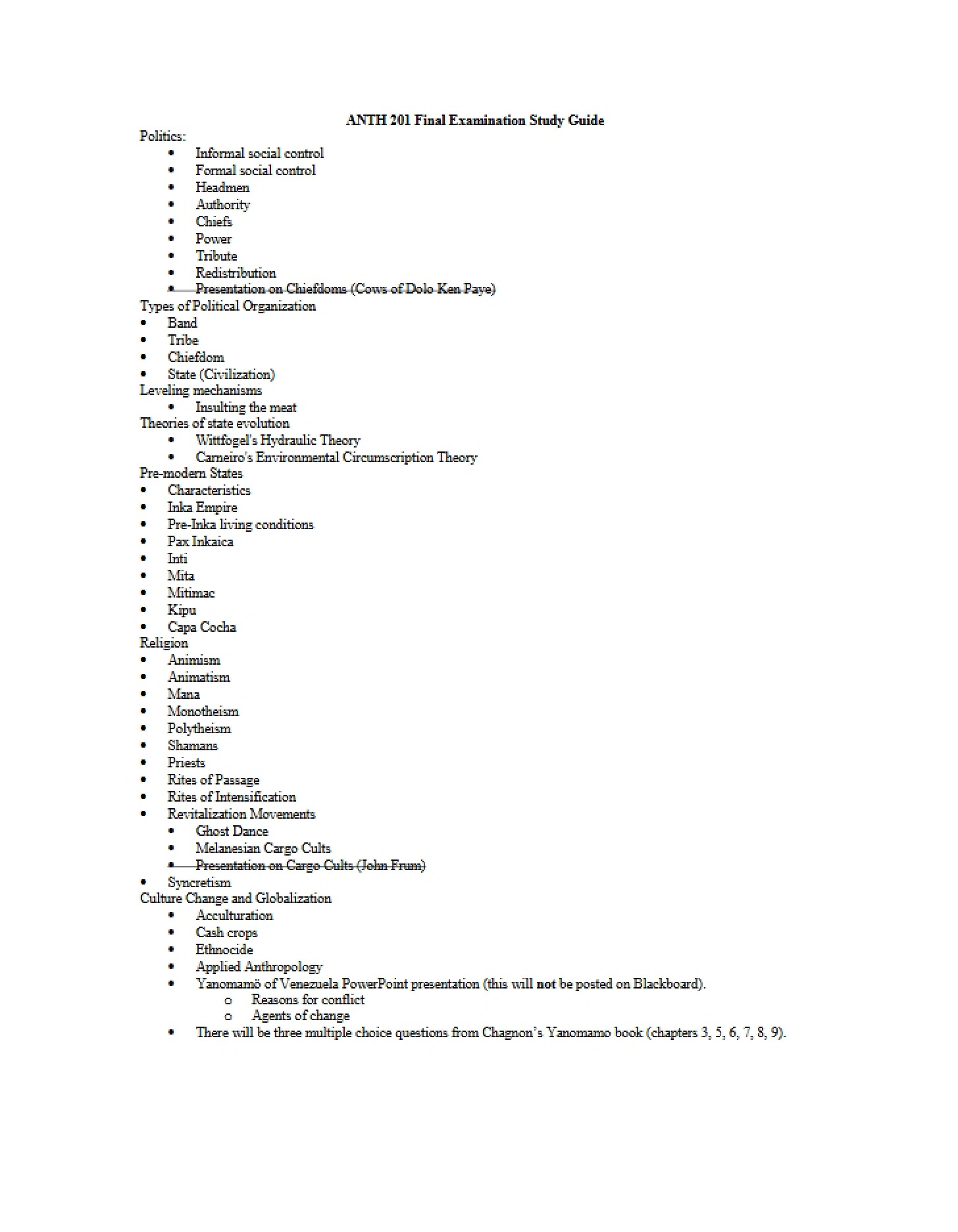 Study Guide for Final Exam