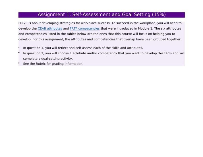 Workplace Success - Self-Assessment and Goal Setting