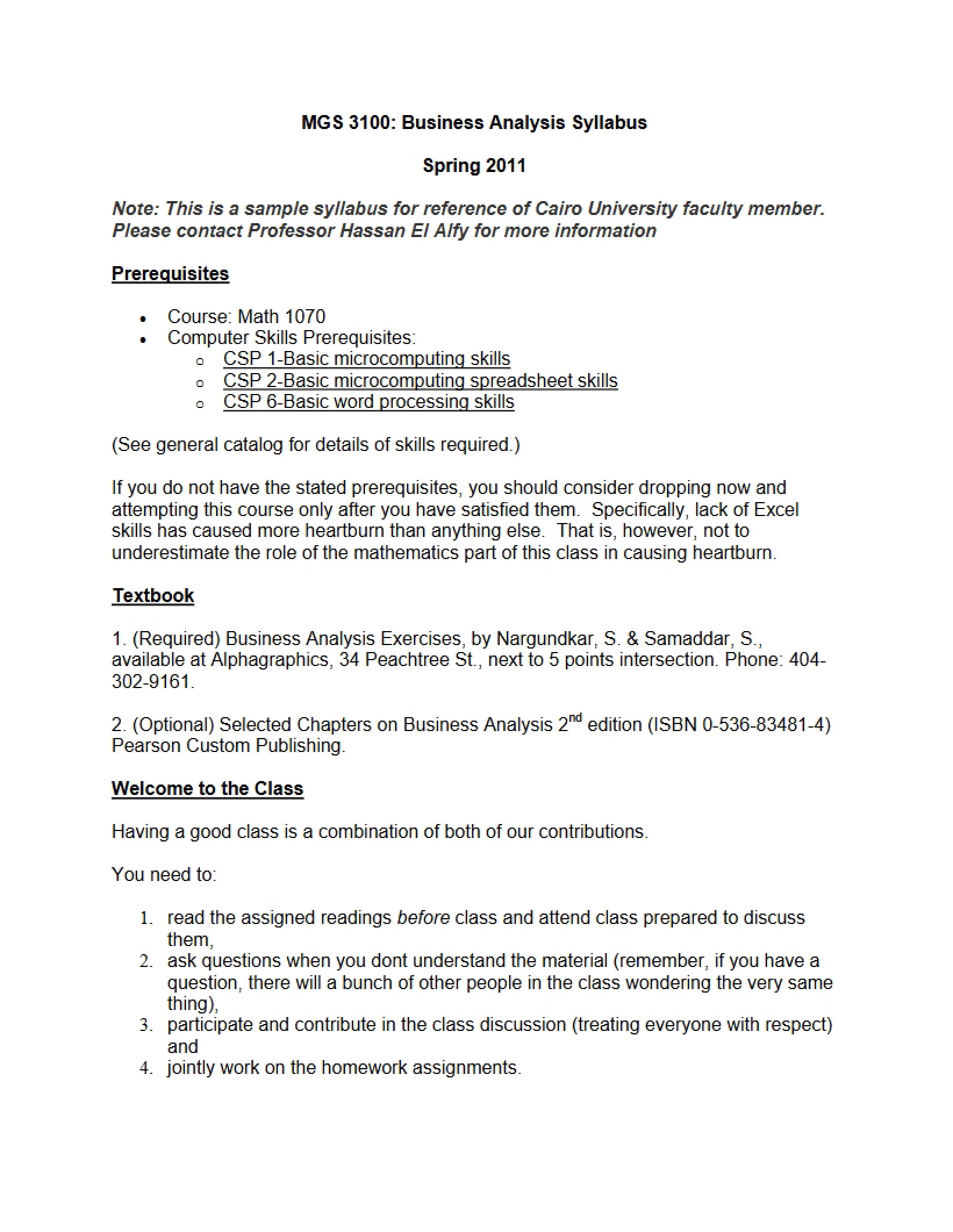 Business Analysis Course Material