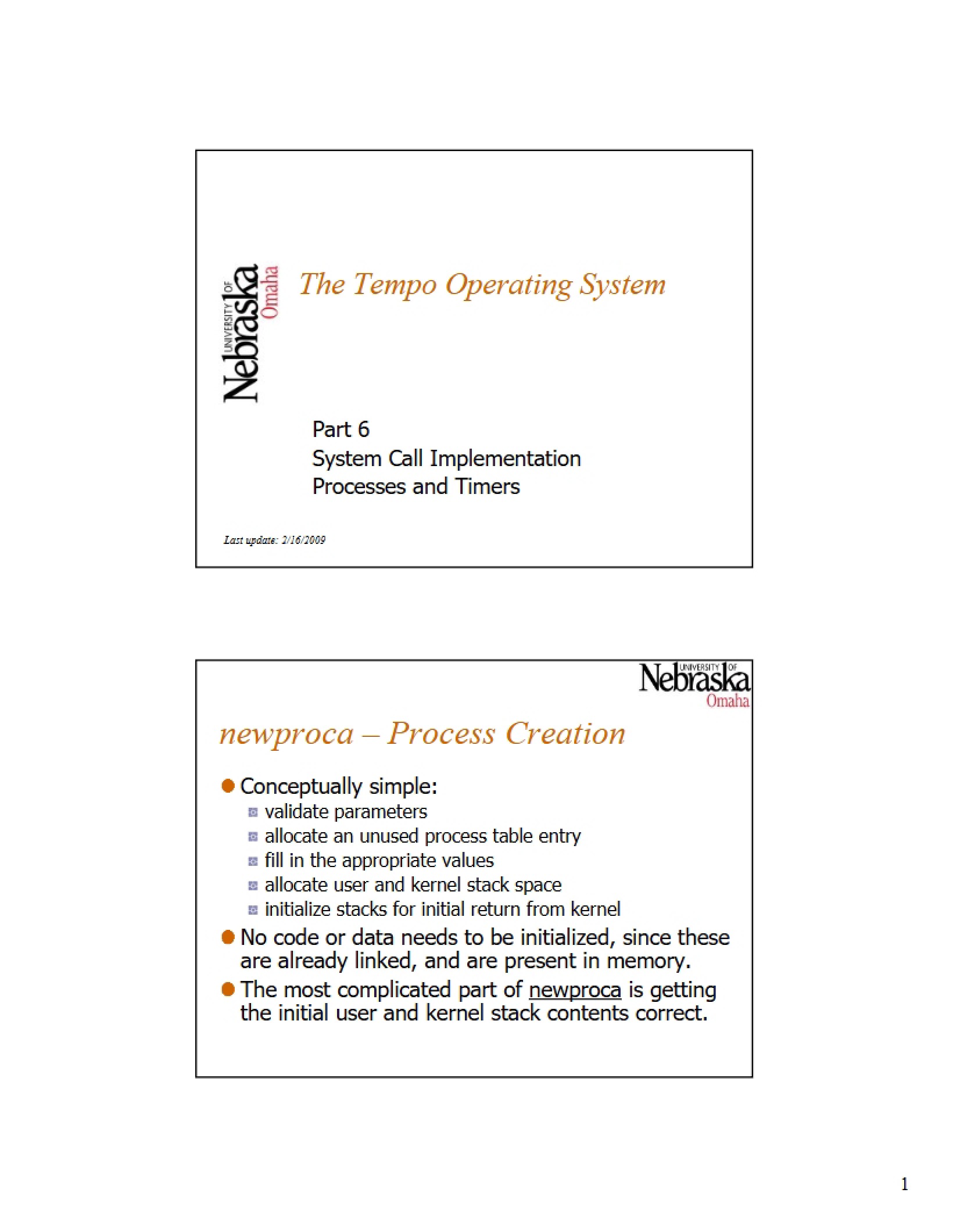Timers and Processes in System Call Implementation