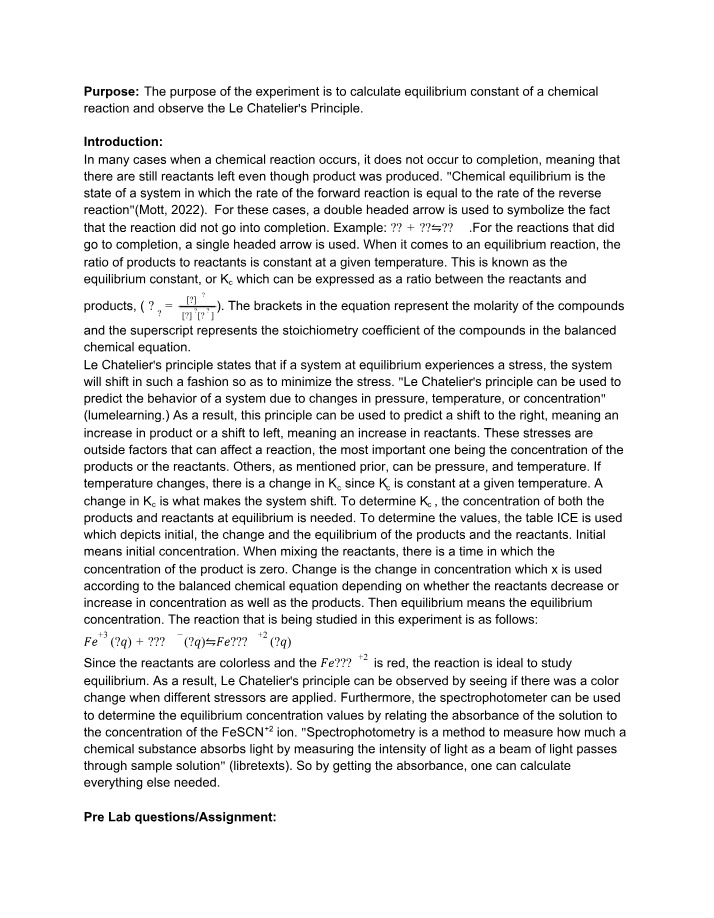 Le Chatelier's Principle and Equilibrium Constant