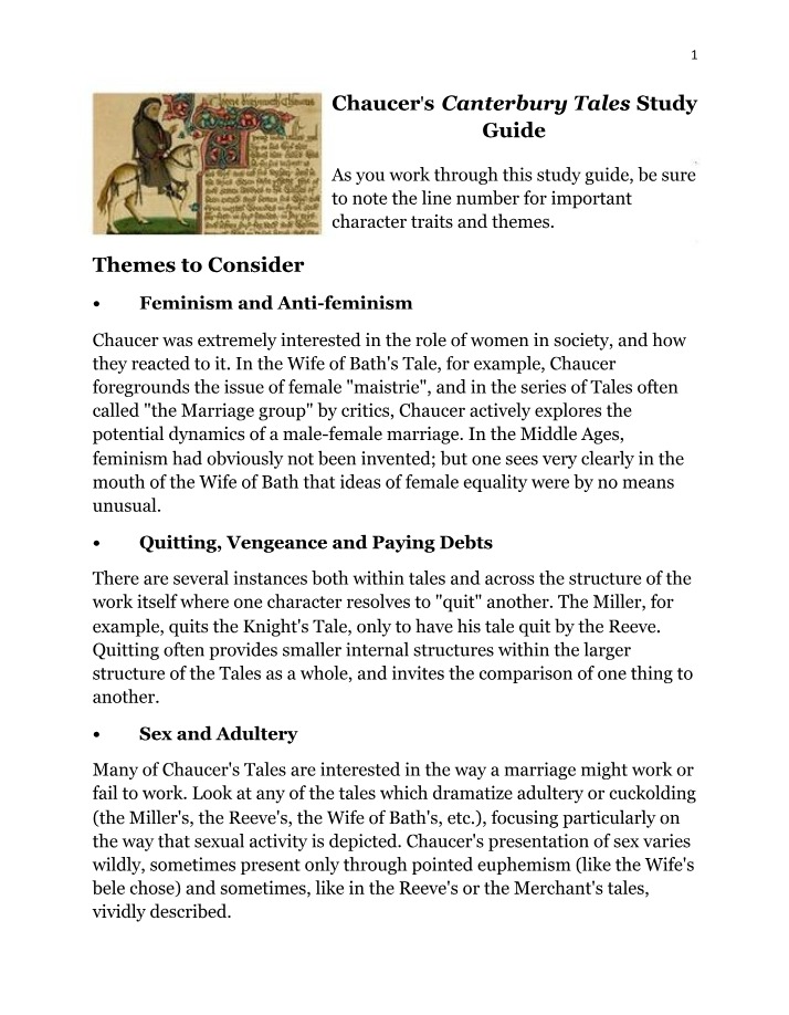 Study Guide for Chaucer's Canterbury Tales