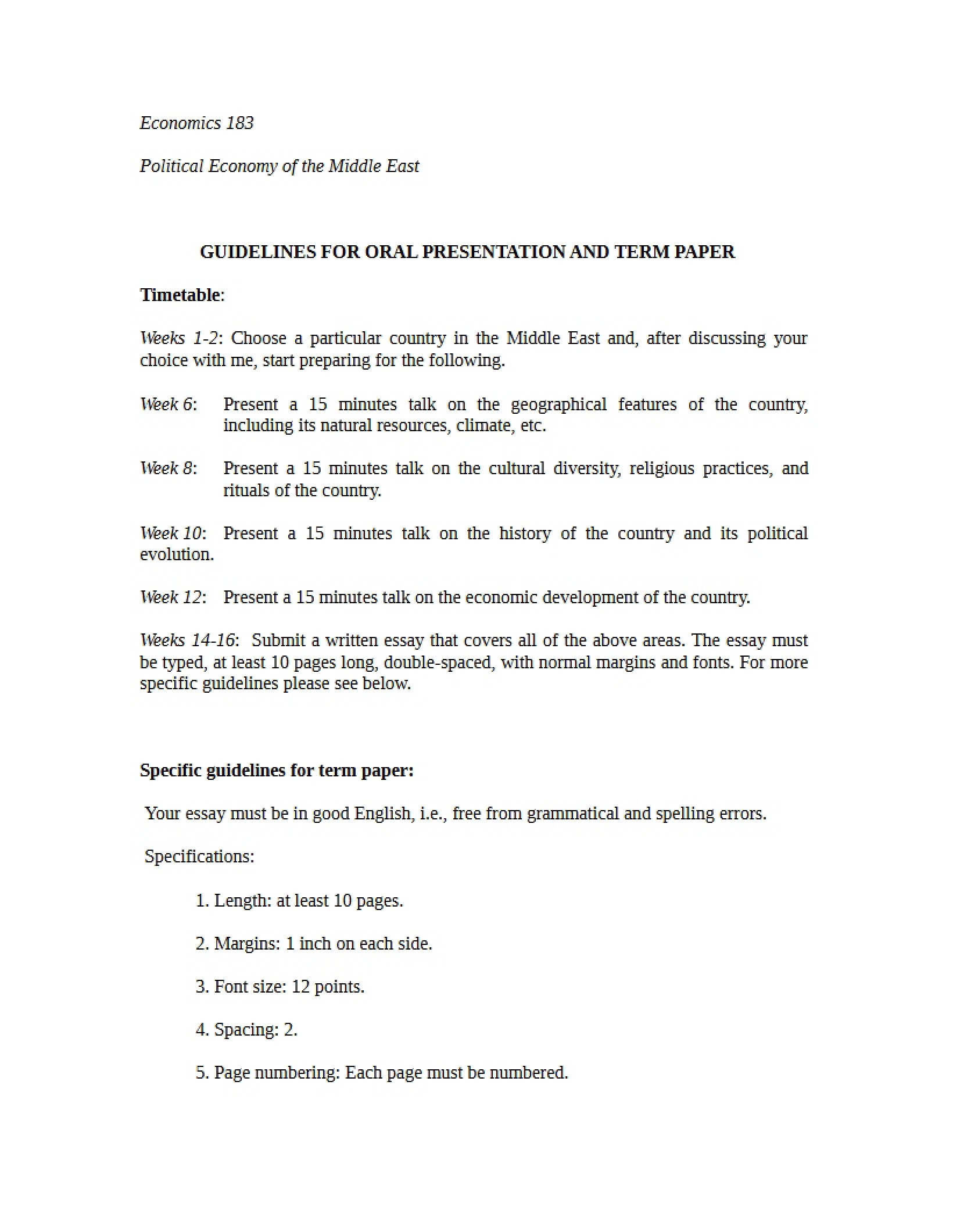 Term Paper and Oral Presentation Guidelines