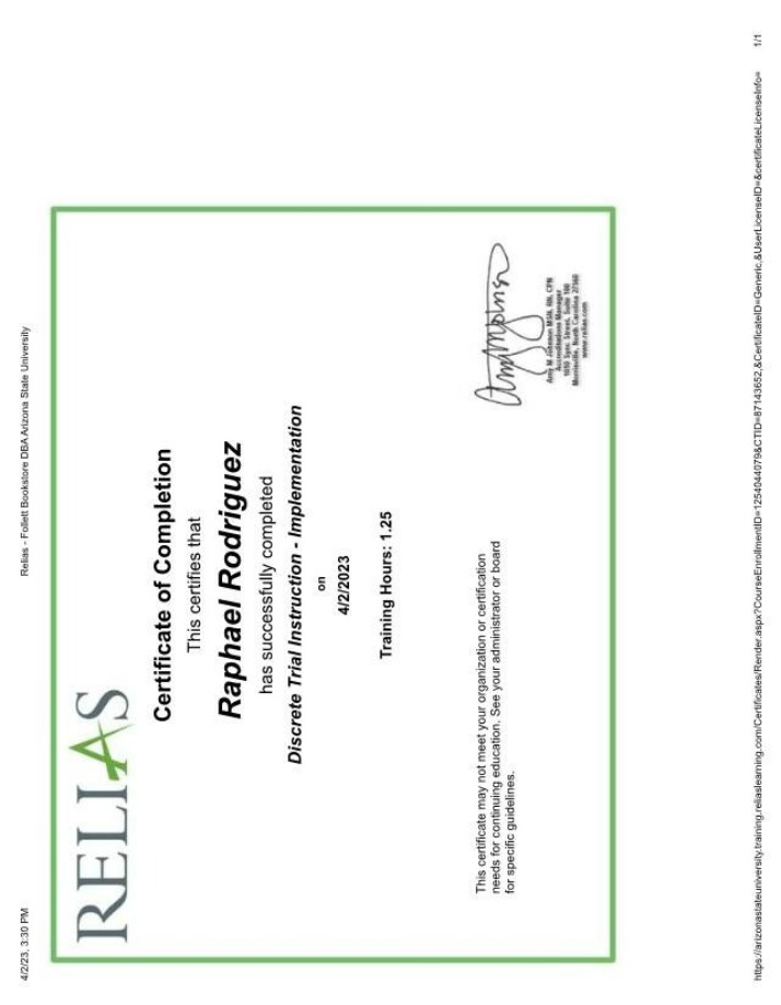 Discrete Trial Instruction Implementation - Completion Certificate
