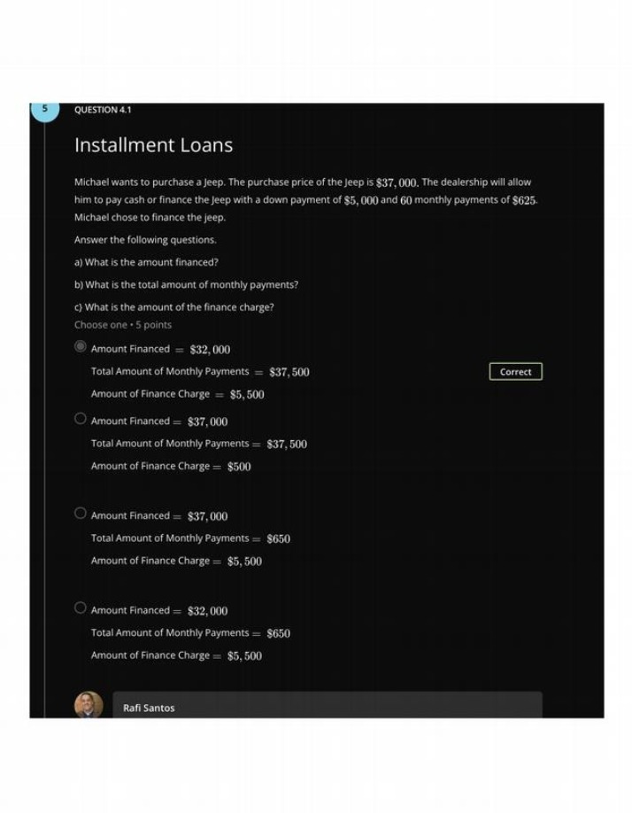 Question 4.1 on Installment Loans