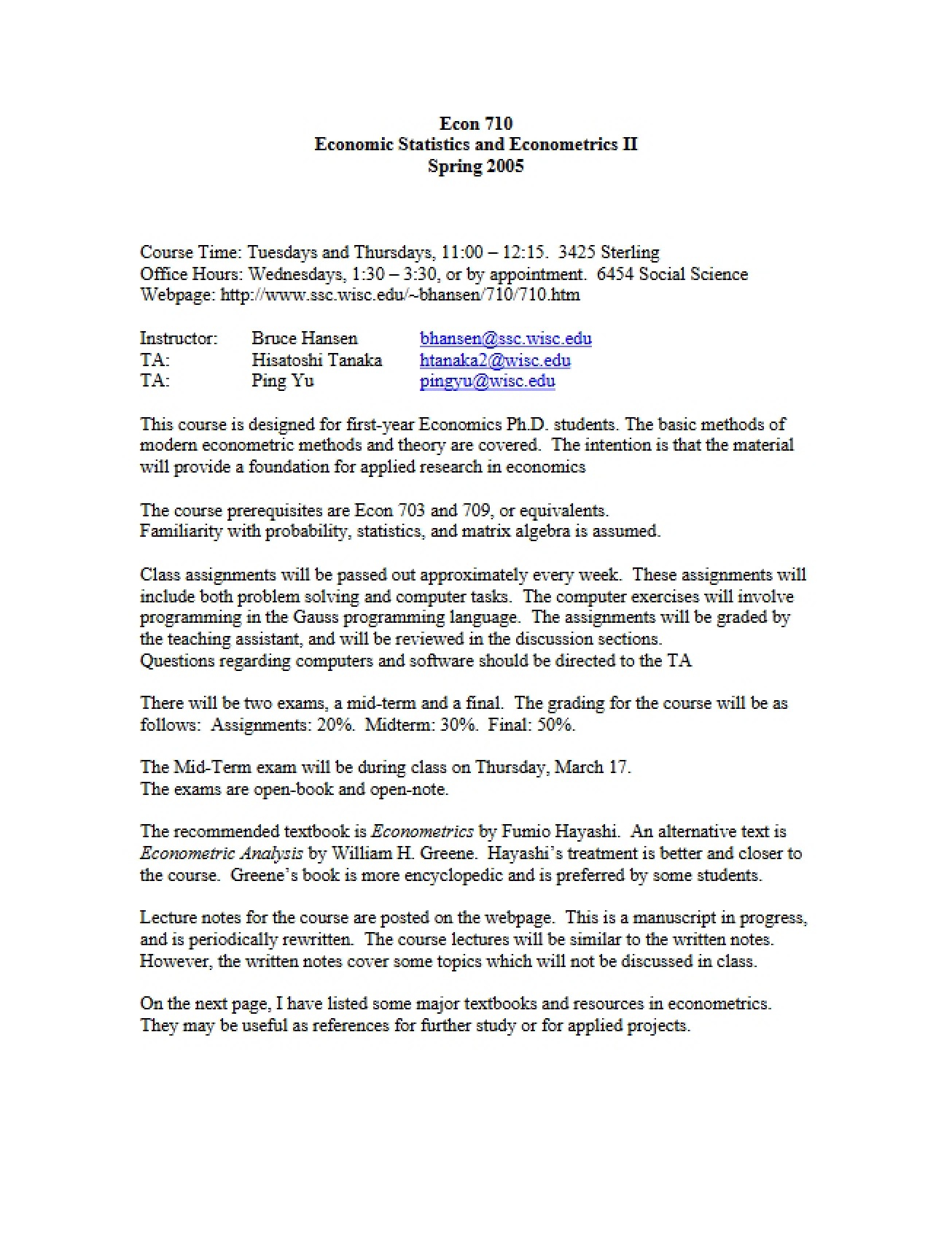 Part Two of Economic Statistics and Econometrics