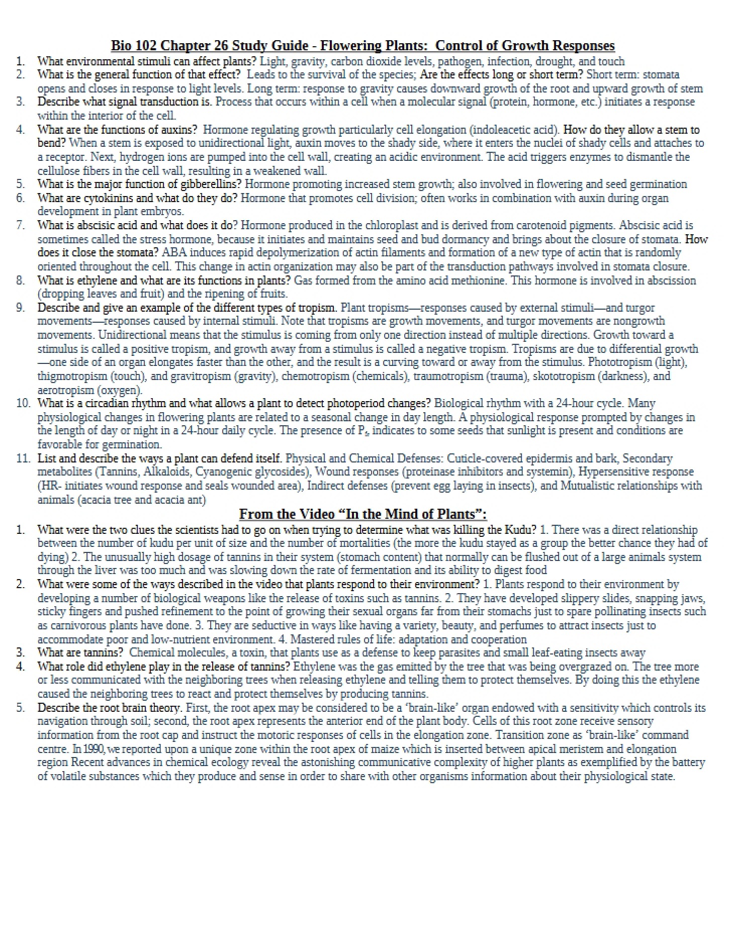 Flowering Plants Growth Responses Chapter 26 Guide