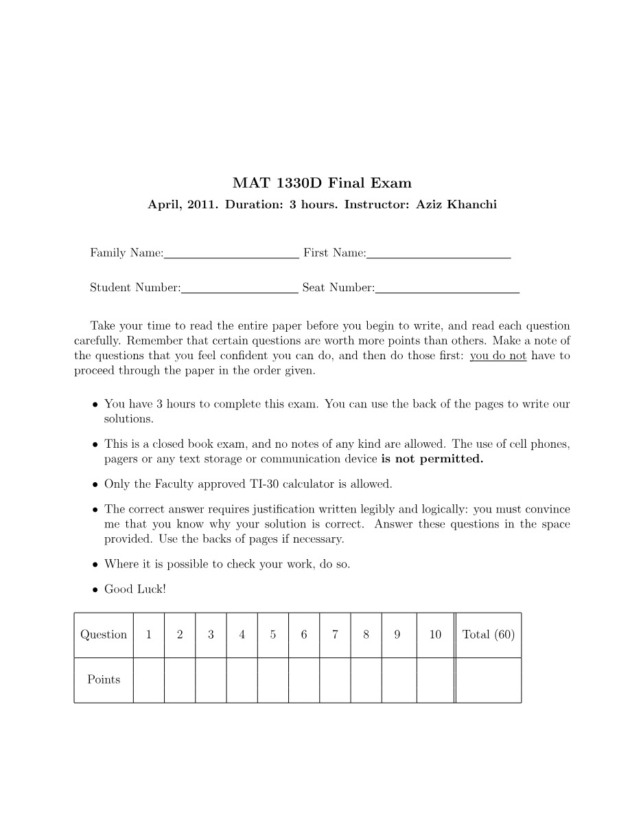 MAT 1330D Final Exam Document A