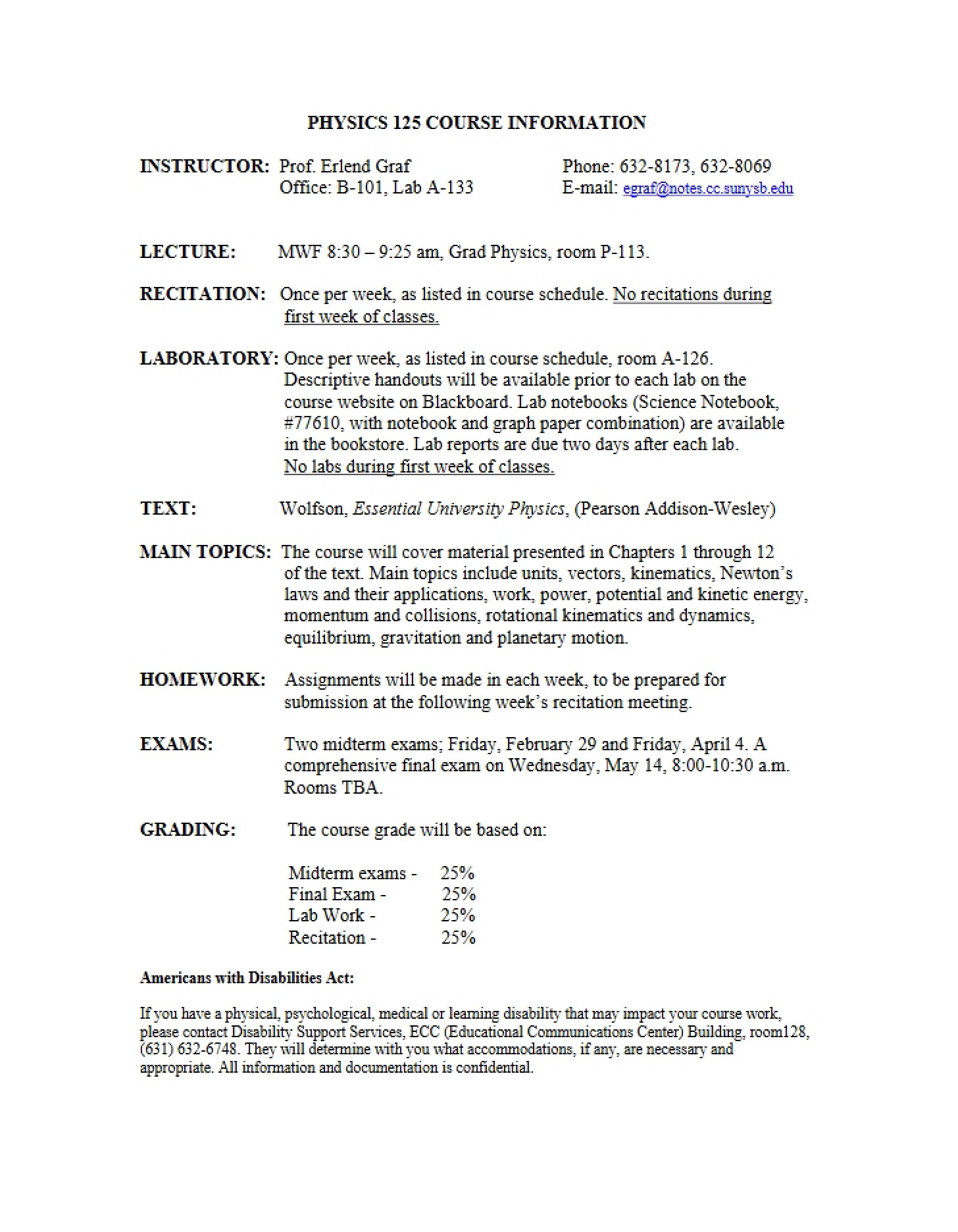 Course Details PHY 125