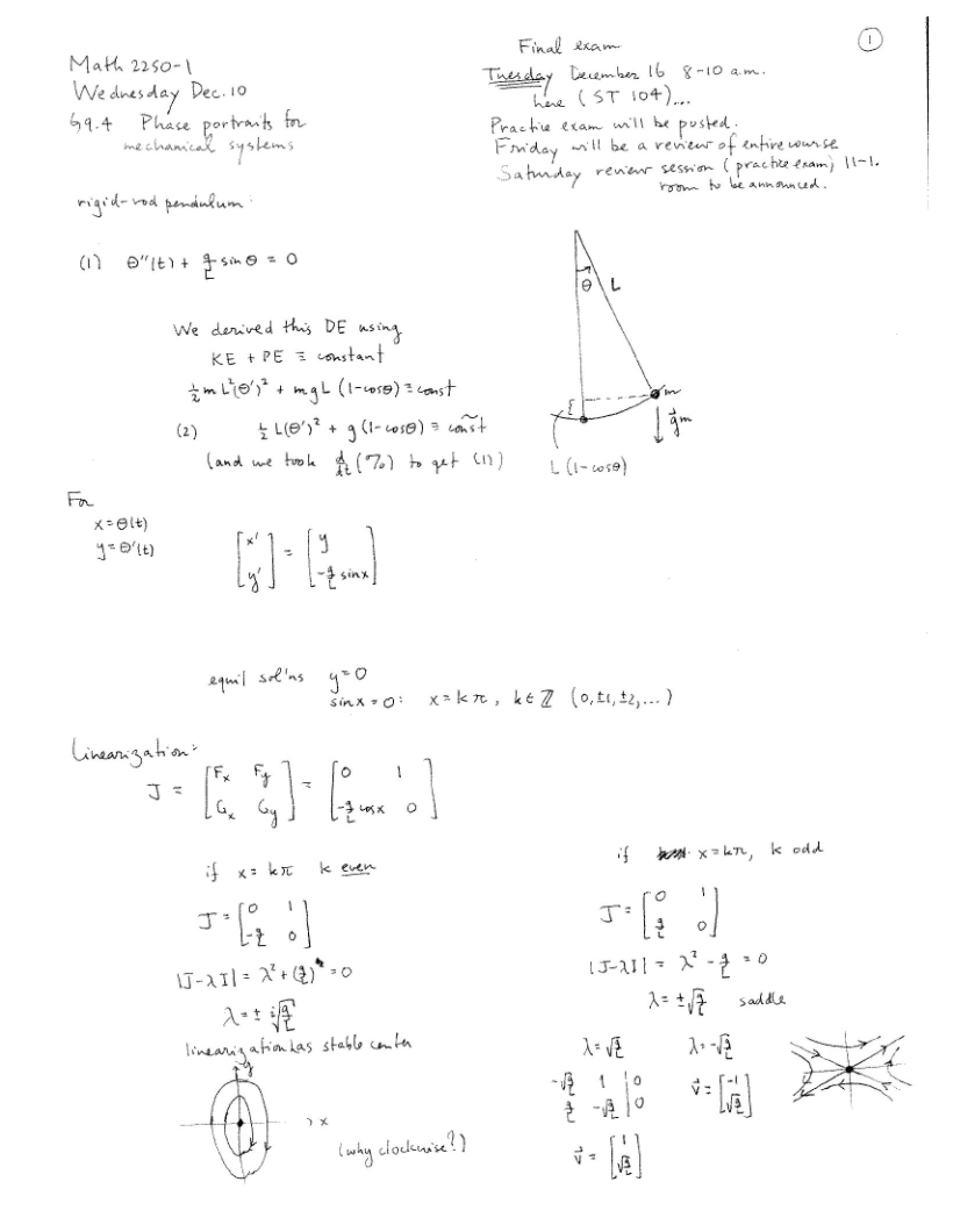 Mechanical Systems Phase Portraits