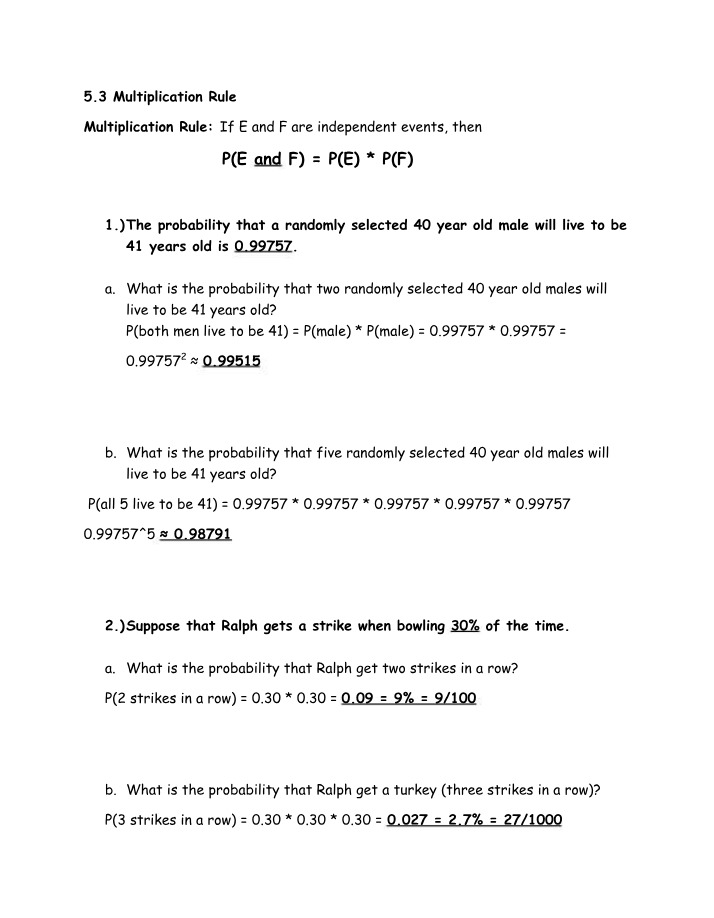 Multiplication Rule - Section 5.3