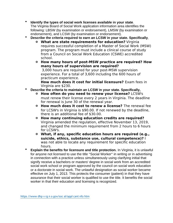 Requirements for Virginia Social Work Licensure