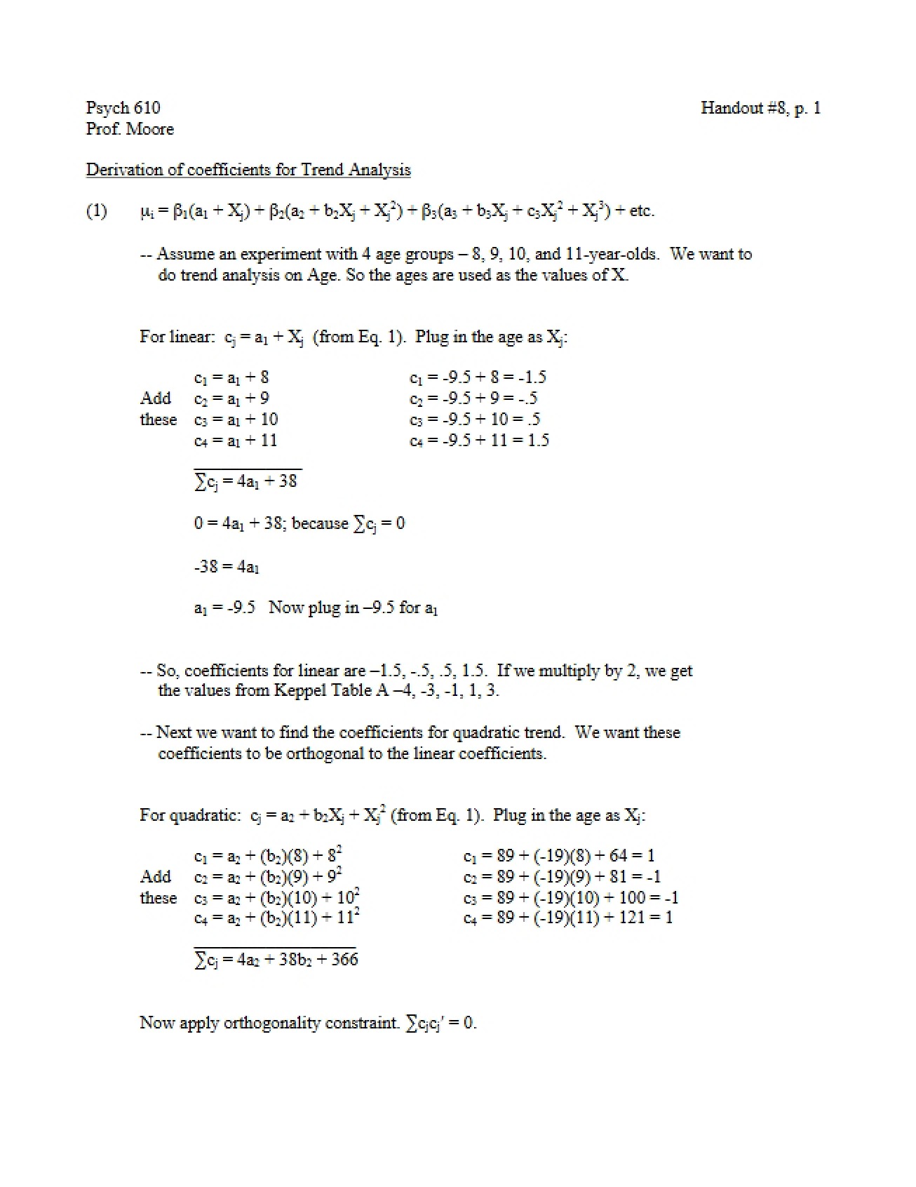 Trend Analysis Deriving Coefficients