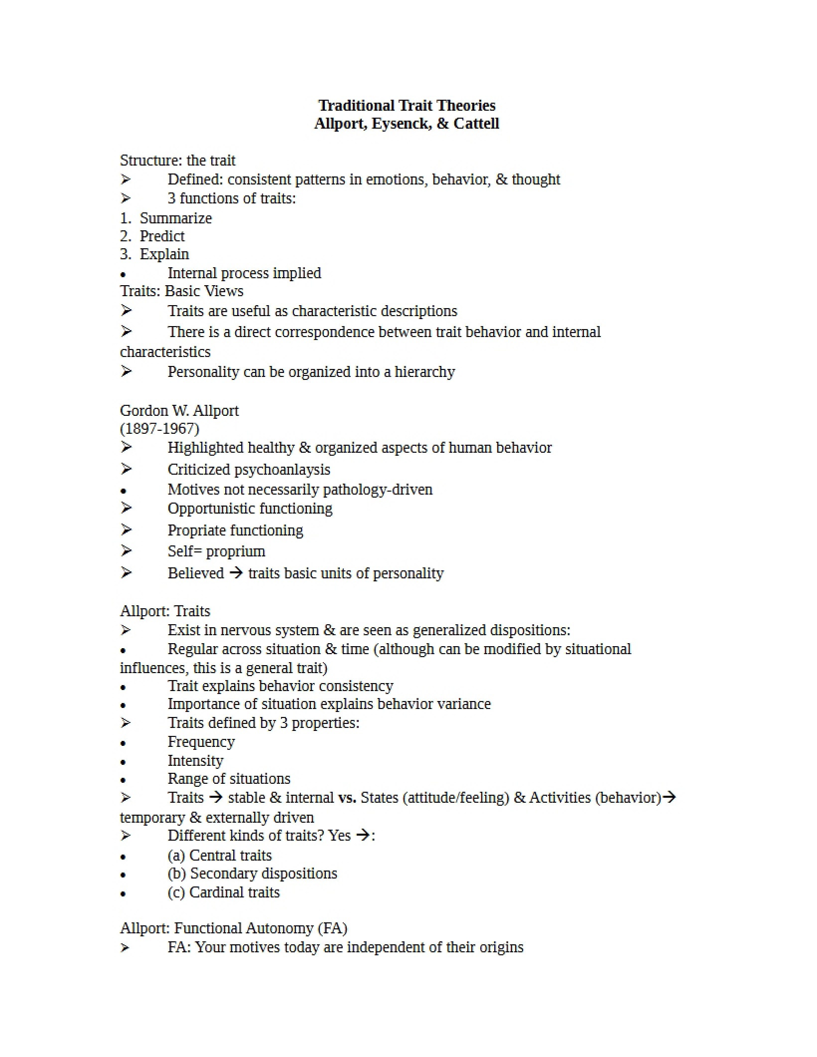 Theories of Traditional Traits