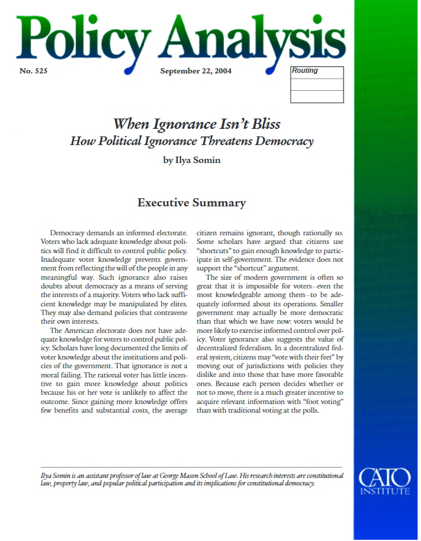 Ilya Somin When Ignorance Isn't Bliss (Policy Analysis)