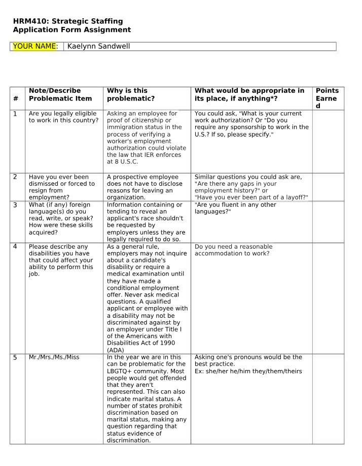 Strategic Staffing Assignment - Application Form