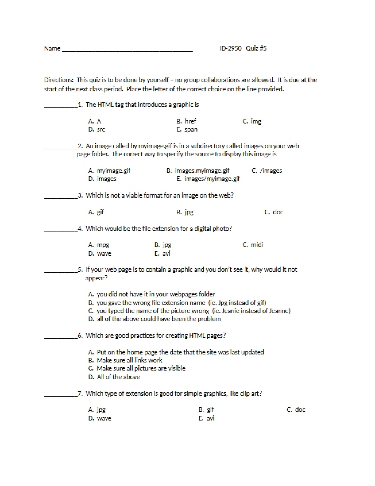 Quiz for a Course on Technology and the Young Child