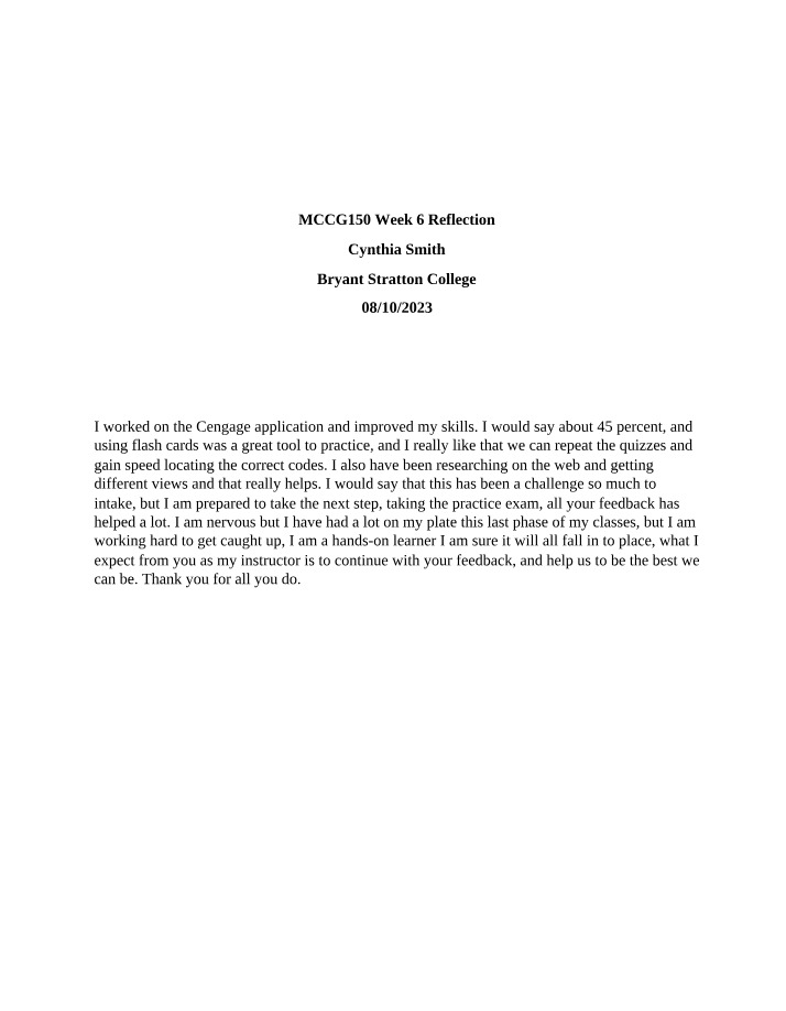 Week 6 Reflection for MCG150