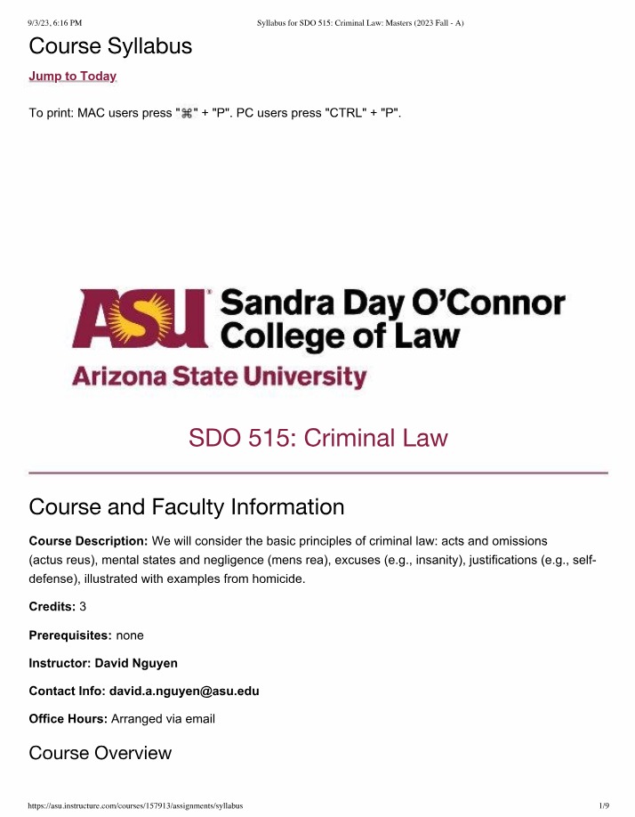 SDO 515 Criminal Law Syllabus